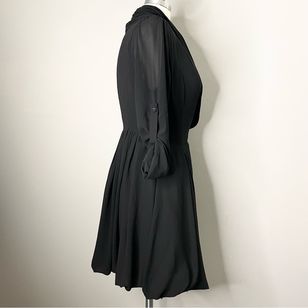 DOUBLE ZERO Sheer Sleeve Balloon Pleat Wrap Dress - Picture 4 of 7